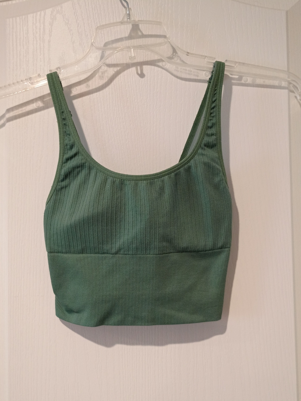 Pink Active - Olive Green Ribbed Scoop Sports Bralette - Size Small